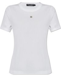 Dolce & Gabbana - Geribbeld T-Shirt Met Logo-Vormige Applicatie - Lyst
