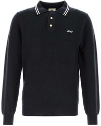 Autry - Tops ,Zwart ,Gebreid Poloshirt Met Gestreepte Kraag - Lyst