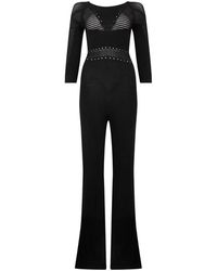 Alberta Ferretti - Jumpsuits & Playsuits ,Zwart ,Elegante Aansluitende Jumpsuit Met Halslijn - Lyst