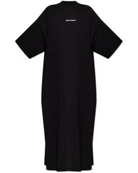 Palm Angels - Kleedjes ,Zwart ,Katoen Logo Jurk - Lyst