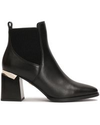Kazar - Schoenen ,Zwart ,Leer Zwarte Laarzen Met Een Brede Versierde Hak - Lyst