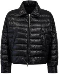 Herno - Jassen ,Zwart ,Leer Gestreept Gewatteerd Donzen Jack - Lyst