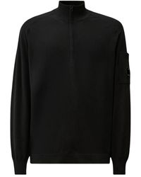 C.P. Company - Truien & Vesten ,Blauw ,Katoen Sweater Met Halve Rits - Lyst