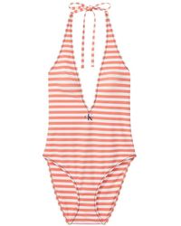 Calvin Klein - Badmode ,Oranje ,Nylon Plunge One Piece - Lyst