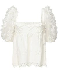 For Love & Lemons - Weiße Bluse Mit Puffärmeln Aus Organza - Lyst