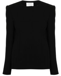 Sportmax - Jassen ,Zwart ,Leer Getailleerde Zwarte Jas Met Coupenaden - Lyst