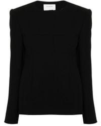 Sportmax - Jassen ,Zwart ,Leer Getailleerde Zwarte Jas Met Coupenaden - Lyst