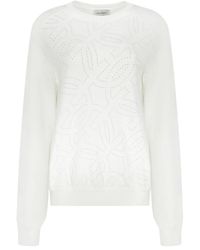 Ferragamo - Truien & Vesten ,Wit ,Polyester Geribbelde Crew-Neck Trui Met Open Details - Lyst