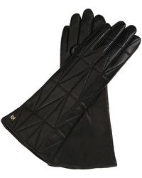 Kazar - Accessoires ,Zwart ,Leer Lange Zwarte Handschoenen Met Geometrisch Patroonstiksel - Lyst