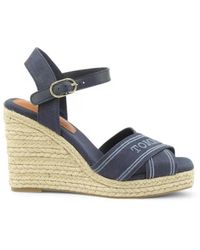 Tommy Hilfiger - Schoenen ,Blauw ,Leer Espadrille Sandalen Met Sleehak - Lyst