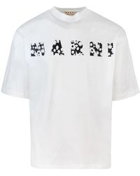 Marni - Witte T-Shirts En Polos Met Geribbelde Ronde Hals - Lyst