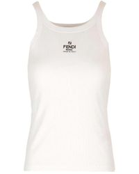 Fendi - Tops ,Wit ,Katoen Ribgebreide Tanktop - Lyst