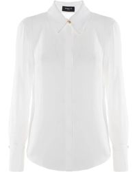 Nenette - Overhemden ,Wit ,Polyester Fluid Shirt Met Open Rug - Lyst