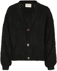 Cream - Zwarte Gebreide Cardigan Met Pofmouwen - Lyst