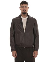 HUGO - Jassen ,Bruin ,Leer Leren Harrington Jas - Lyst