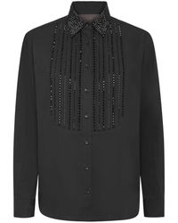 Philipp Plein - Overhemden ,Zwart ,Katoen Plastron Strass Regular Shirt - Lyst