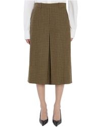 Saint Laurent - Jupe Pleated Houndstooth Wool-Blend Midi Rok - Lyst