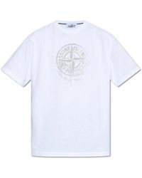 Stone Island - T-shirt mit logo-druck - Lyst