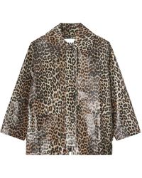 Ganni - Jassen ,Veelkleurig ,Katoen Leopard Gelamineerde Katoenen Jas - Lyst