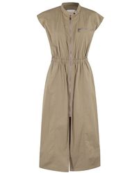 Isabelle Blanche - Braunes Midi-Kleid Mit Mandarin-Kragen - Lyst