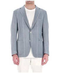 Eleventy - Jassen ,Blauw ,Katoen Gestreepte Blazer Van Linnen-Katoenmix - Lyst