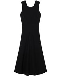 ARMANI EXCHANGE - Kleedjes ,Zwart ,Polyester Twill Midi Jurk Met Gouden Detail Op De Rug - Lyst