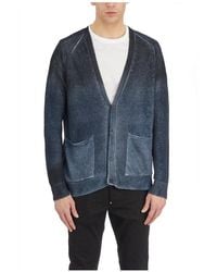 Avant Toi - Truien & Vesten ,Blauw ,V-Hals Cardigan Met Schaduwen - Lyst