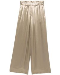 Peserico - Khaki Groene Satijnen Wijde Broek - Lyst