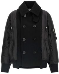 Sacai - Jassen ,Zwart ,Wol Wool Insert Bomber Jacket - Lyst