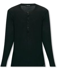 Tom Ford - Tops ,Zwart ,Katoen Henley T-Shirt - Lyst
