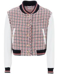Thom Browne - Bomber in tweed con maniche in pelle - Lyst