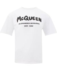 McQueen - Weißes Baumwoll Logo Print T-Shirt - Lyst