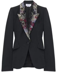 McQueen - Jassen ,Zwart ,Leer Geborduurde Jas Met Revers - Lyst