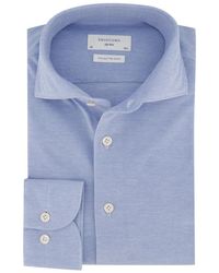Profuomo - Overhemden ,Blauw ,Katoen Lichtblauwe Overhemdjurk Van Katoen Met Slim Fit - Lyst