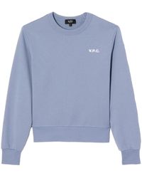 A.P.C. - Hoodies & Sweatvesten ,Blauw ,Katoen Blauw Grijs Sweatshirt Met Velvet Logo - Lyst