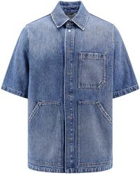 Fendi - Overhemden ,Blauw ,Katoen Blauwe Knoopshirt Italiaanse Stijl - Lyst