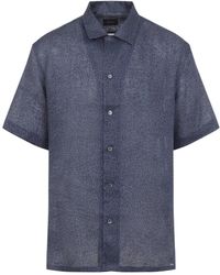 Brioni - Overhemden ,Blauw ,Linnen Cuban Linen Shirt - Lyst
