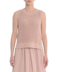 Herno - Truien & Vesten ,Roze ,Katoen Glitter Mouwloze Trui - Lyst