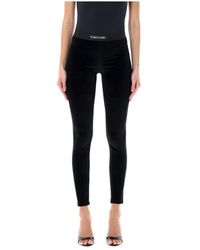 Tom Ford - Broeken ,Zwart ,Polyester Zwarte Velours Legging Met Elastische Tailleband - Lyst