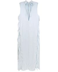 Jil Sander - Kleedjes ,Blauw ,V-Hals Jurk Met Strik - Lyst