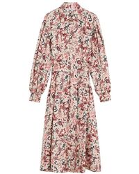 Max Mara - Kleedjes ,Veelkleurig ,Bloemen Zijden Midi Jurk Met Riem - Lyst
