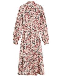 Max Mara - Blumiges Seiden Midi Kleid Mit Gürtel - Lyst