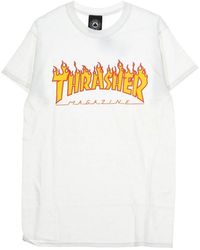 Thrasher - Tops ,Wit ,Katoen Flame Tee T-Shirt Wit/Geel - Lyst