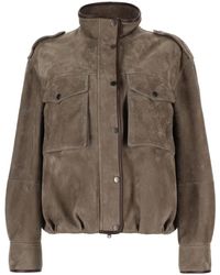 Brunello Cucinelli - Jassen ,Grijs ,Leer Giubbotto Jacket - Lyst