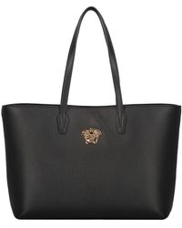 Versace - Leren Tote Tas Met Drukknoopsluiting - Lyst
