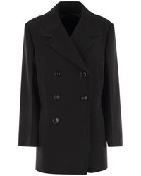 Max Mara - Jassen ,Zwart ,Leer Double-Breasted Caban - Lyst