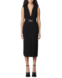 Versace - Schwarzes Ärmelloses Midi-Kleid Mit V-Ausschnitt - Lyst