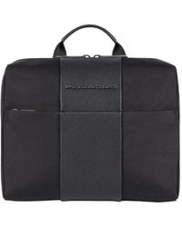 Piquadro - Borsa in pelle nera e tessuto - Lyst