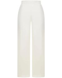 Max Mara - Broeken ,Wit ,Katoen Pure Wit Zijde Katoen Elastische Taille Broek - Lyst