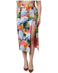 Dolce & Gabbana - Floral Bedruckter High-Waist Midirock - Lyst